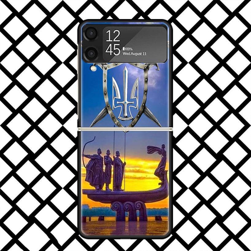 Чехол для телефона Флаг Украины для Samsung Z Flip 7 6 5 4 3 Galaxy ZFLIP7 ZFlip6 5G Flip5 Flip4 Flip3 5g Черный Жесткий Чехол