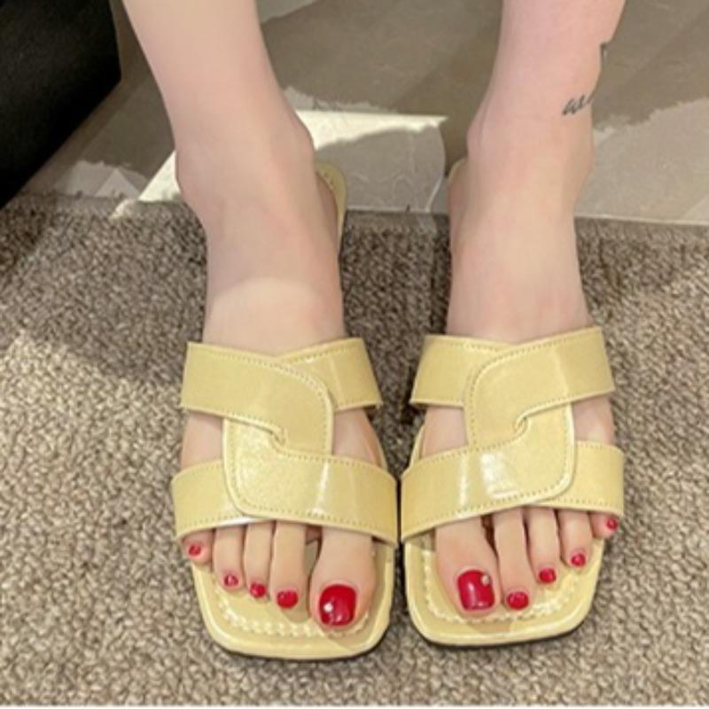 Women's Summer New Simple Solid Color Open Toe Slippers Casual Comfortable Flat Non-slip Wear-resistant Flip Flops 36--43 Size