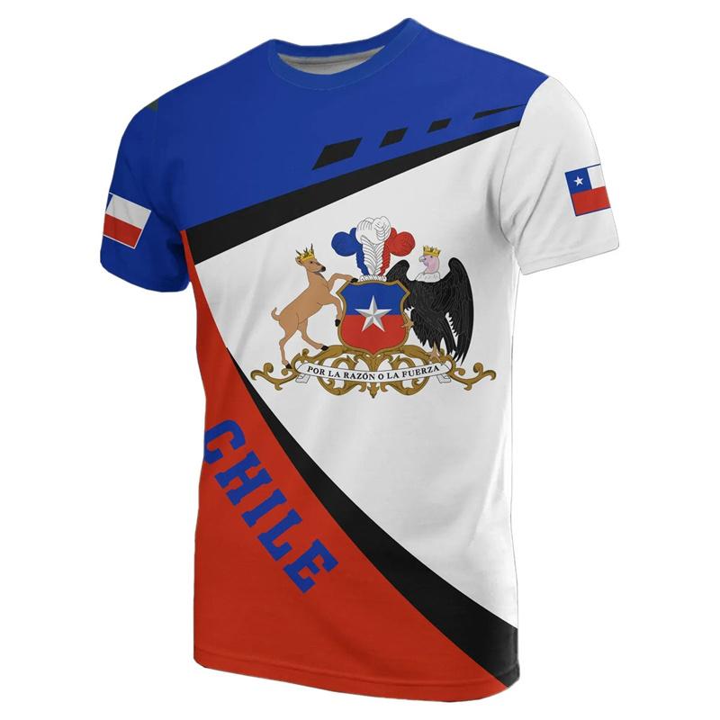 Summer Chile Fla National Emblem Round Neck Short Sleeve 3d Printing T-shirt Tops  Casual Streetwear Tops