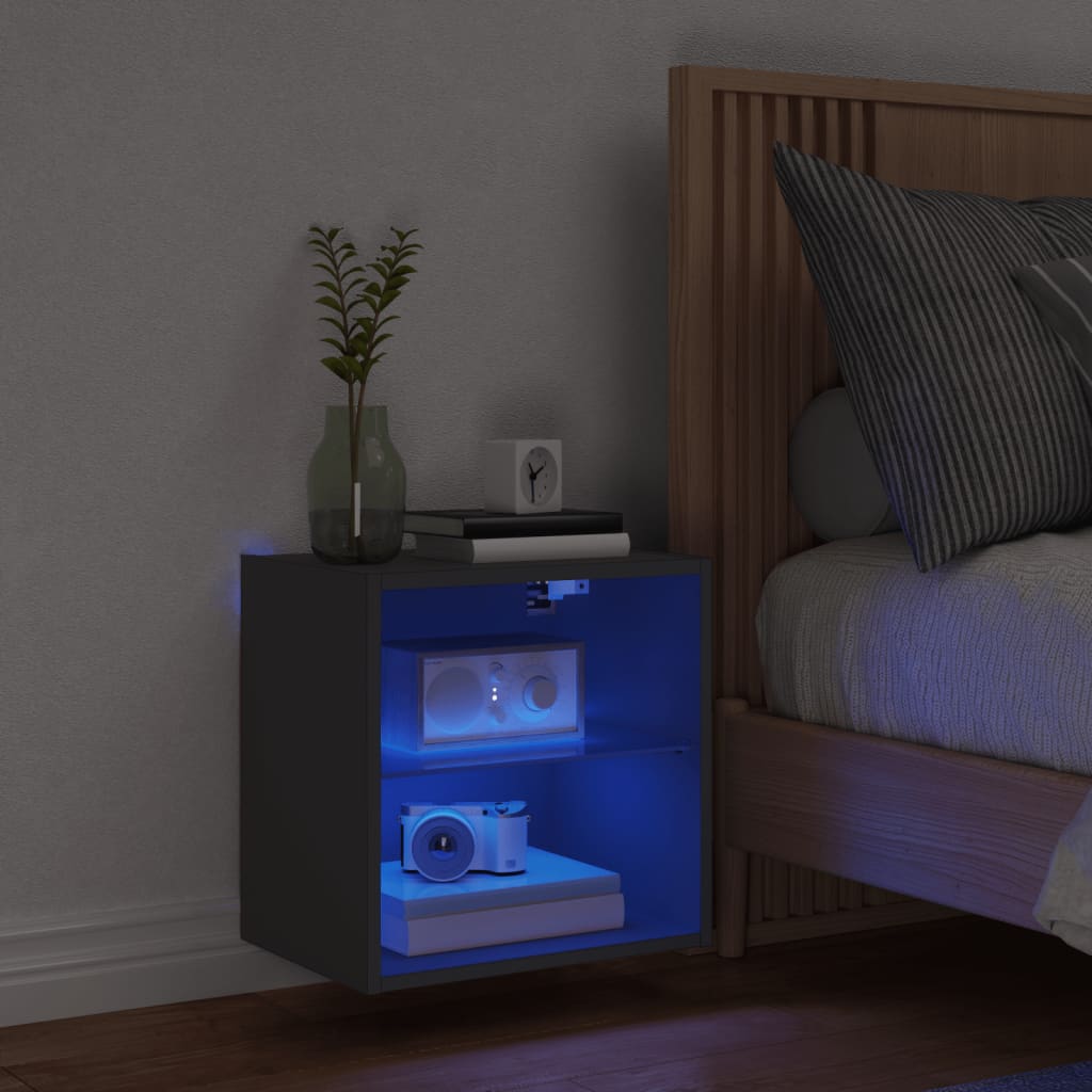 Wall Mounted Nightstand with LED Lights Black