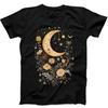Celestial Moon Boho Flowers Best Seller Funny Gift Black Tee T Shirt B362