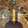 Templar Grey Crusader Knight Helmet Medieval Great Helm, Larp Cosplay, Handmade Steel, Brass Collectible Gift