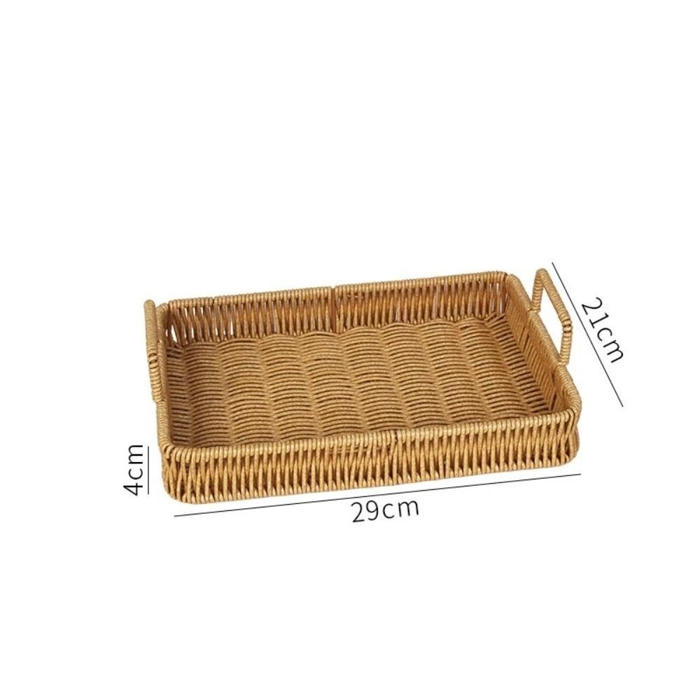 Handwoven Wicker Serving Tray Woven Handheld Plastic Rattan Storage Tray Kitchen Storage