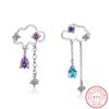 Cute Asymmetric Cloud Earrings For Women Girls 925 Sterling Silver Water Drop Tassel Earring Brincos Oorbellen Party Gift