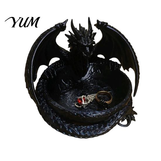 Cool Table Ornament 3D Printed Dragon Storage Tray for Jewelry Keys, Decorative Desktop Organizer with Gothic Key Bowl Detailed Fantasy Scales