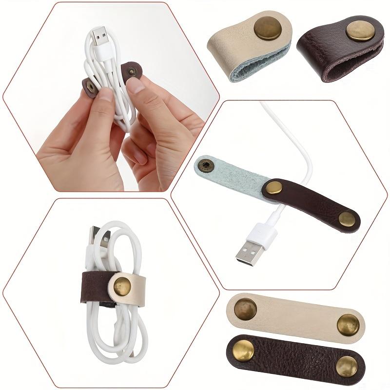 10PCS Faux Leather Cable Organizer (Random Color) with Metal Clip - Suitable for Headphone Cables, Headphone Jacks, and Cable Management