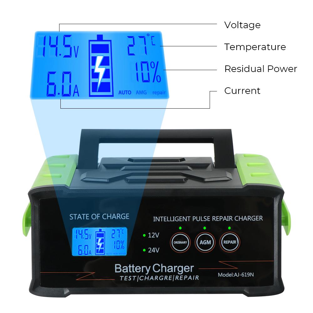 12V-24V For Car Truck Boat Motorcycle 400W Trickle Smart Pulse Repair High Power Smart Battery Charger Car Battery Charger