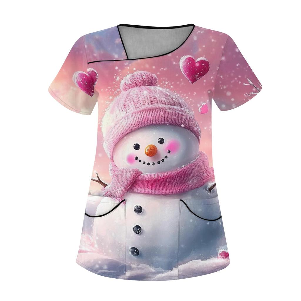 Женская рабочая одежда с рождественским принтом, покатый воротник и двухслойные карманы, базовый пуловер сверху