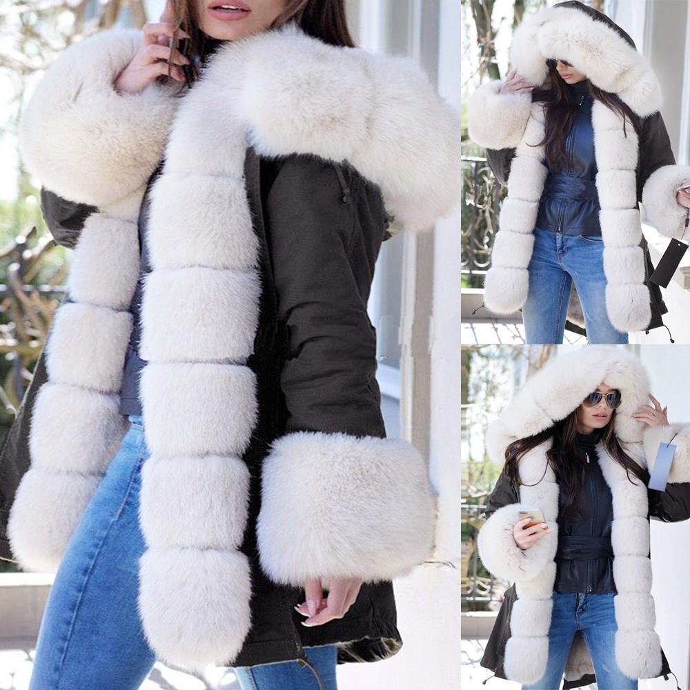 Womens Long Sleeves Faux Solid Coat Winter Jacket Hooded Fishtail Overcoat