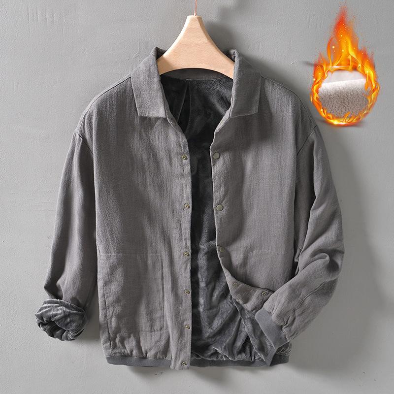 Осенне-зимнее теплое мужское пальто, повседневные флисовые куртки для мужчин, отложной воротник, хлопковое льняное пальто с пуговицами, утолщенное свободное пальто