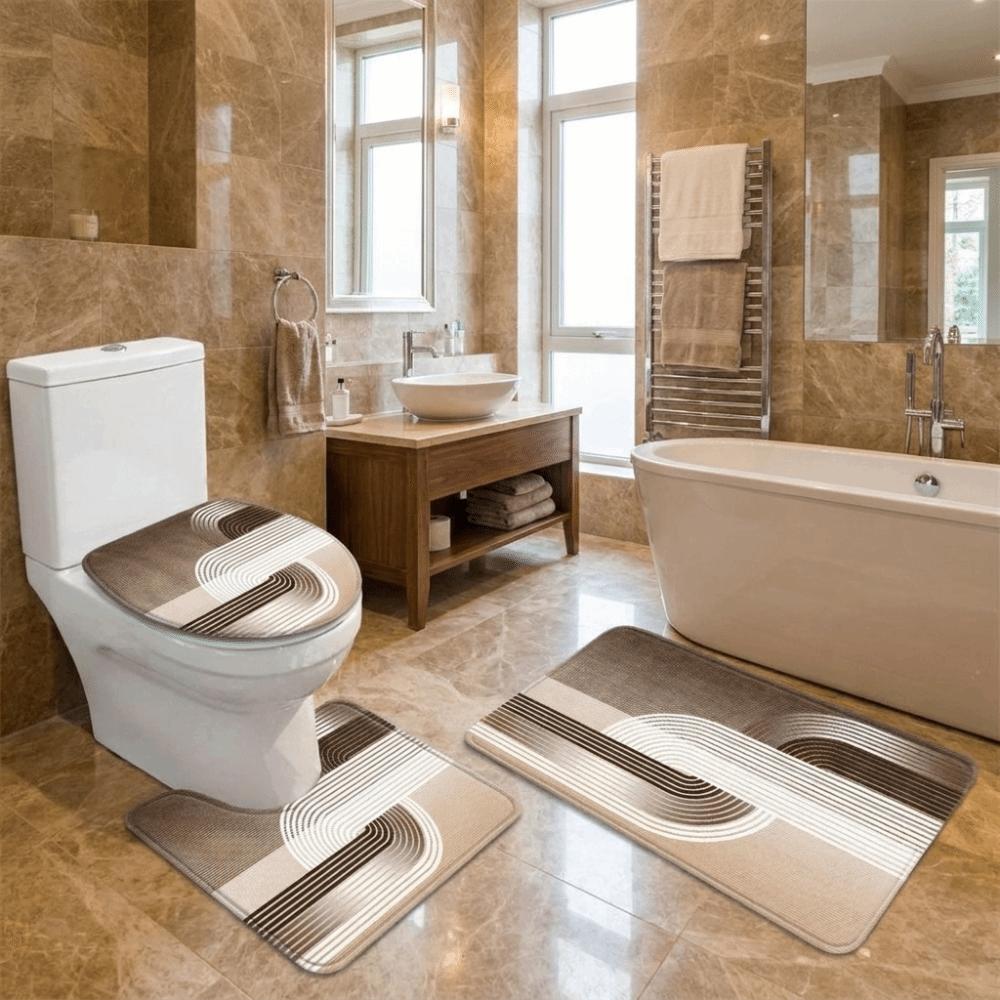 3PCS/SET Super Absorbent Bathroom Mat Marble Pattern Toilet Lid Cover Bath Mat Set Bathroom