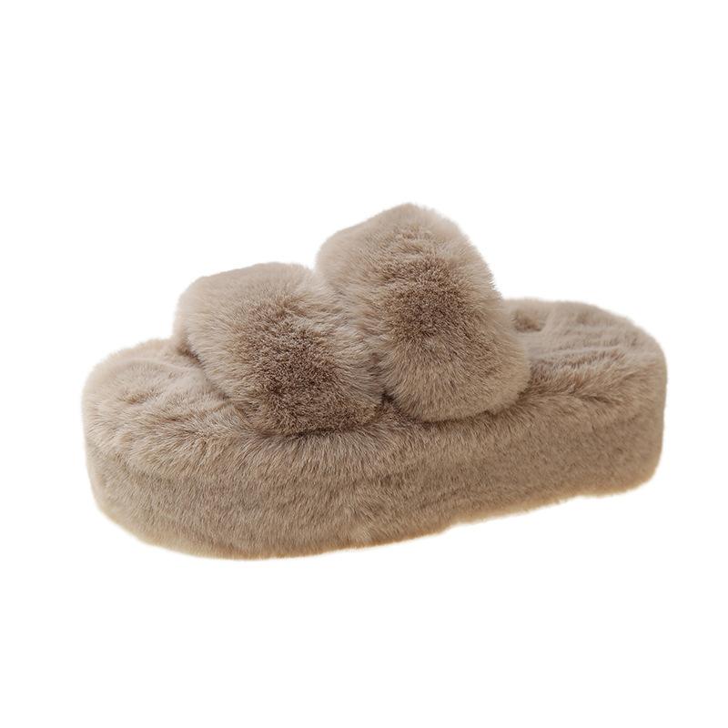7.5Cm Thick-bottomed Parallel Bars Fluffy Slippers Women's Autumn and Winter New Korean Version Plush Slippers Women's Home Thick-bottomed Fluffy Sli
