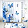 Водонепроницаемая шторка для душа для ванной комнаты Красивый синий цветок Бабочка Наборы штор для ванной Крышка для унитаза Нескользящий коврик Ковер Декор