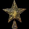 LED Star Christmas Tree Topper Glitter Gold Metal Star Light Ornament Battery Powered