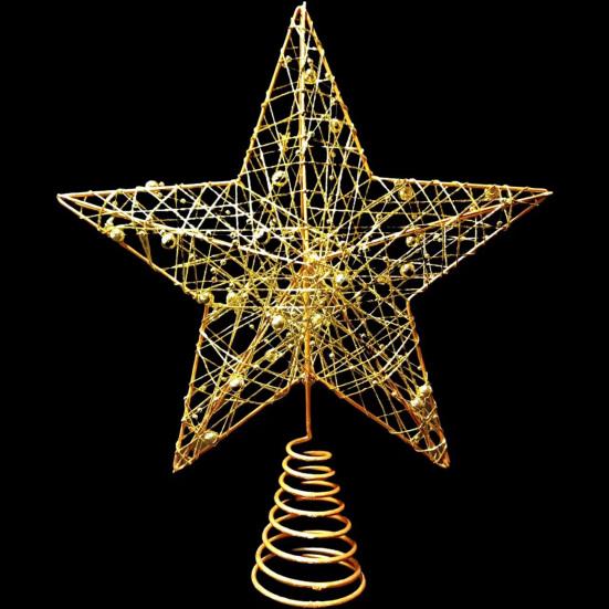 Светодиодная звезда на елку, блестящая золотая металлическая звезда, светящееся украшение на батарейках
