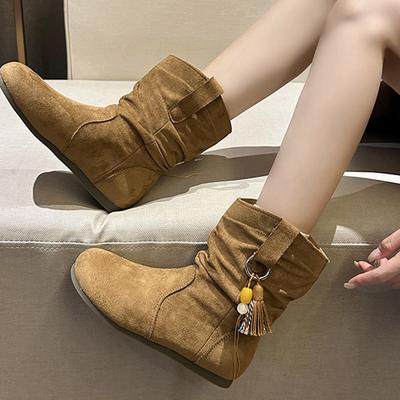 Модная матовая ретро-пустынная обувь интернет-знаменитости на плоской подошве, женские осенне-зимние универсальные тонкие ботинки-мартенсы в западном стиле с подкладкой из ворса