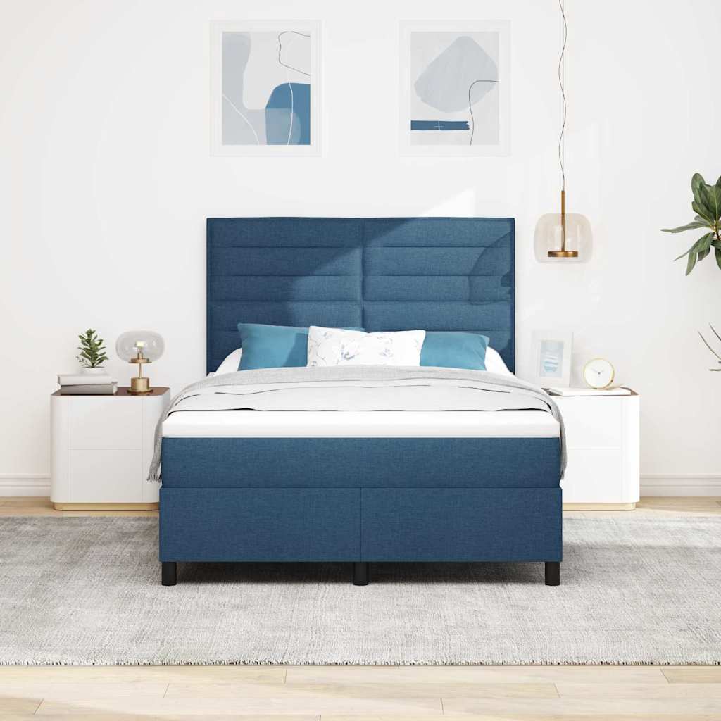 Box Spring Bed with Mattress and Headboard Blue 140 x 200 cm Fabric