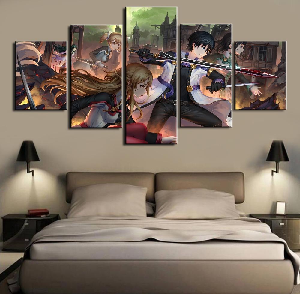 5 Pieces Word Art Online Anime A Group Photo Print Picture Poster Painting Canvas Room Decoration Painting Home Room Decor No Frame