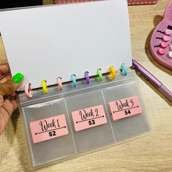 52 Week Saving Challenge Binder with Clear Cash Envelope Reusable 8 Holes Binder Budget Book Planner Money Organizer Album