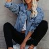 Женская джинсовая куртка с длинным рукавом, базовая укороченная повседневная джинсовая куртка с лацканами на пуговицах