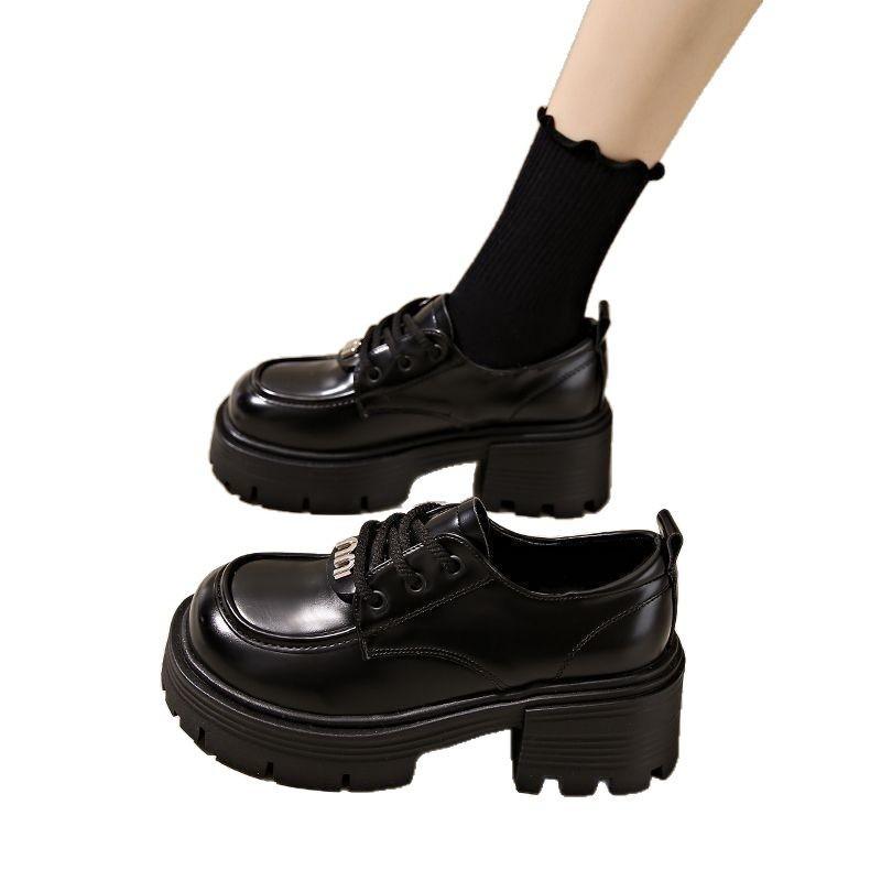 2025 весна и осень новые популярные туфли на платформе в британском стиле ретро высокие женские туфли на шнурках женские кожаные туфли