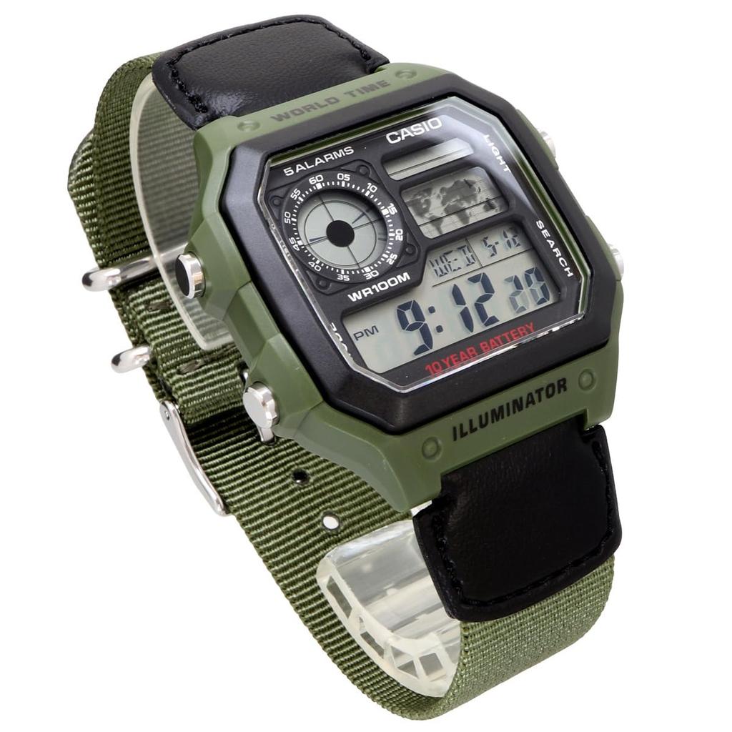 Casio Цифровые часы CASIO с мировым временем AE-1200WHB-3BV Зеленые (Зарубежная модель) [Параллельный импорт]