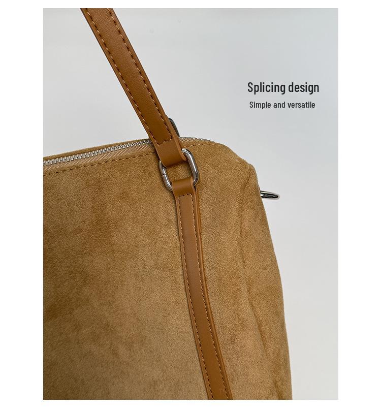 2025 Suede Boston Bag: High-End, Large Capacity One-Shoulder Crossbody