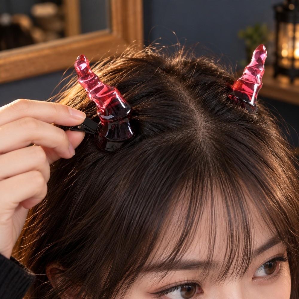 Duckbills Design Devil Horns Hairpin Hair Band Style Demon Headwear Hair Clip For Teens Goth