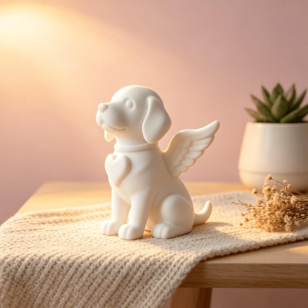 Smooth Surface Angel Dog Statue 3D Printed Pet Memorial Statue Office Tabletop