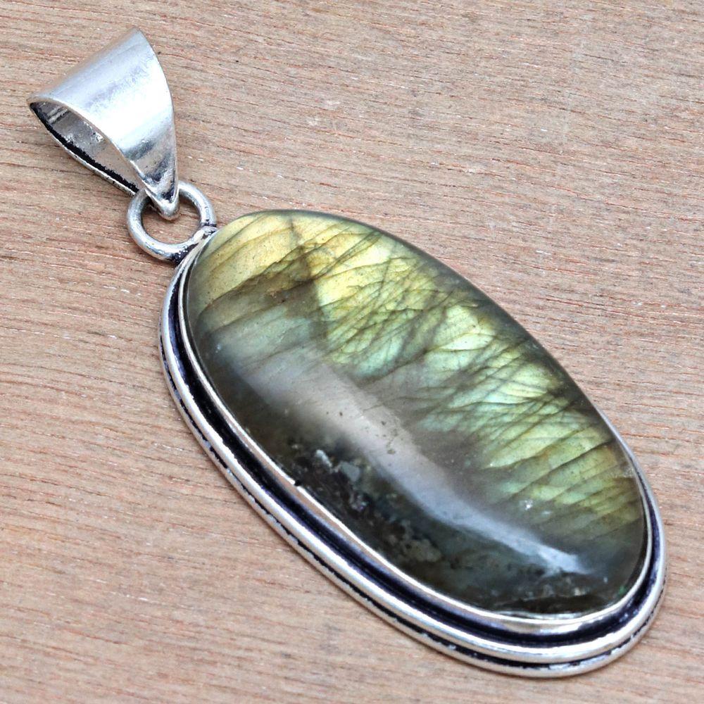 Pendant Shiney Labradorite Gemstone Handmade Silver Jewelry 2"