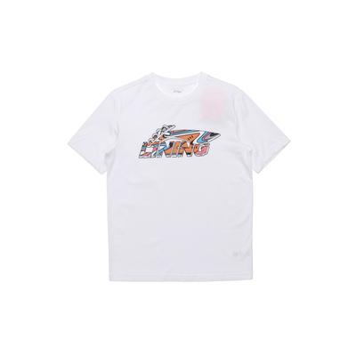 Li-Ning Спортивная модная серия с логотипом и круглым вырезом, футболка с короткими рукавами, топы унисекс, белые AHSR550-1