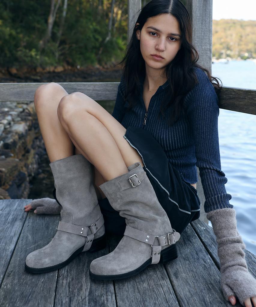 Moodnight Simon 2-Way Biker Mid-Calf Boots - Detachable Belt / 3 Colors 4Cm
