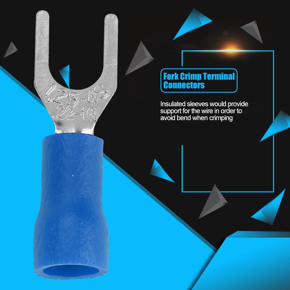250 шт. Изолированные электрические клеммы для обжимных вилочных соединителей (синий)