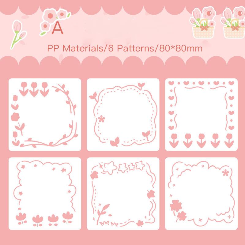 Journamm 6Sheets Hollow Flower Cartoon Drawing Template Diary DIY Graffiti Decor Painting Scrap Booking Decoration Album Crafts
