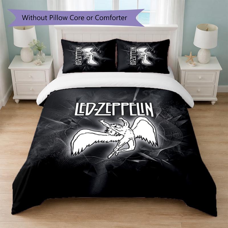 Led Zeppelin Print 3Pcs Bedding Set Duvet Cover With Two Pillowcases Soft Bed Linen For Household Bedroom