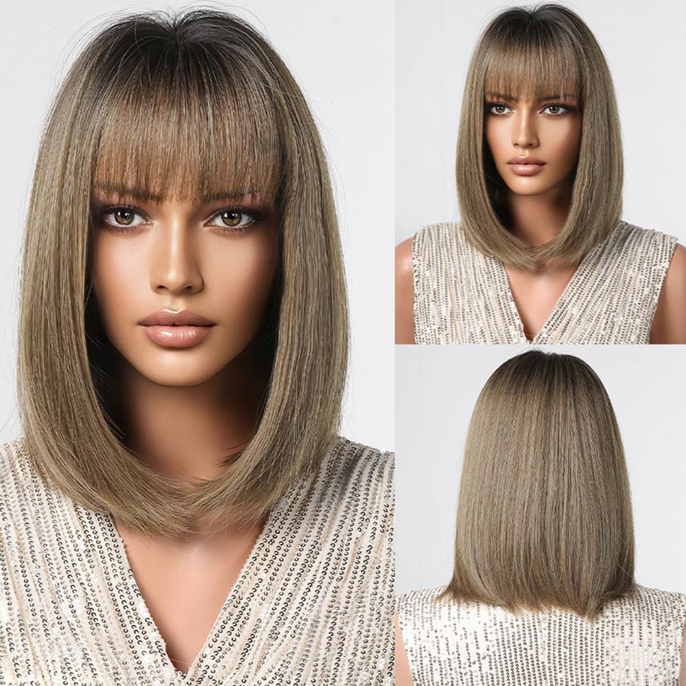 ALAN EATON Серебристый Боб, прямые парики, парик до плеч с челкой, синтетический короткий серый парик для женщин, термостойкие повседневные волосы