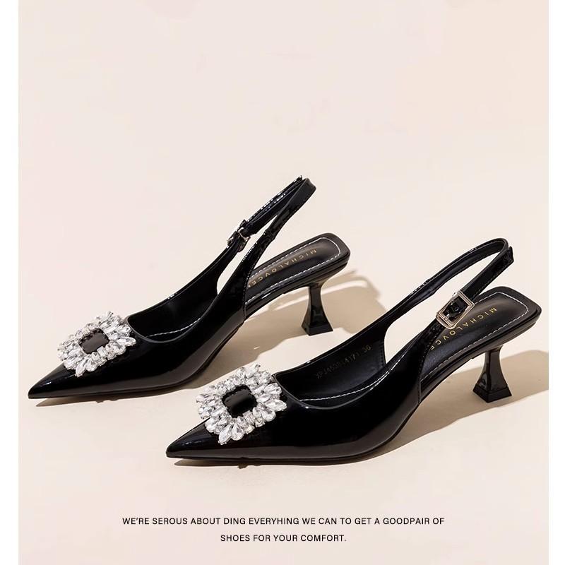 Летняя Новая Мода Туфли на Высоком Каблуке Женские Туфли с Острым Носком Платья Сандалии Летние Женские Элегантные Сексуальные Сандалии со Стразами