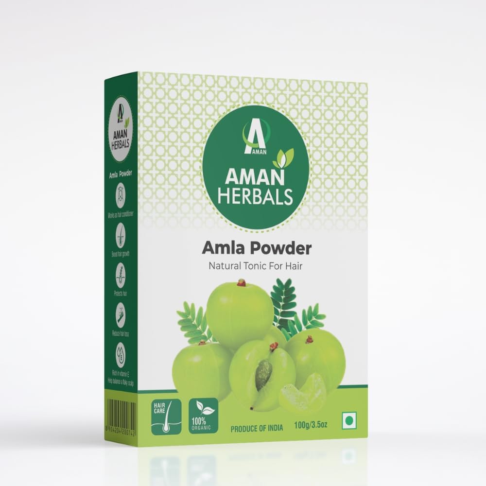 Aman Herbals 100% Organic Amla Powder Indian Gooseberry For Hair Growth | 100gm 0.2lbs