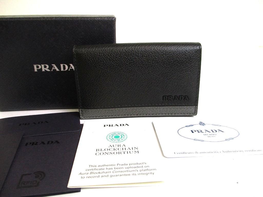 Authentic PRADA Black Grain Leather Card Case Card Holder #b085 Seller refurbished