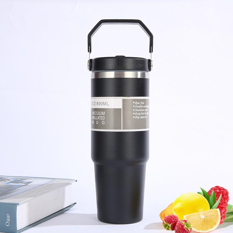 New American Style 600ml/900ml Stainless Steel Double-Layer Insulated Coffee Cup Vacuum Flask for Hot Cold Beverages Car Travel