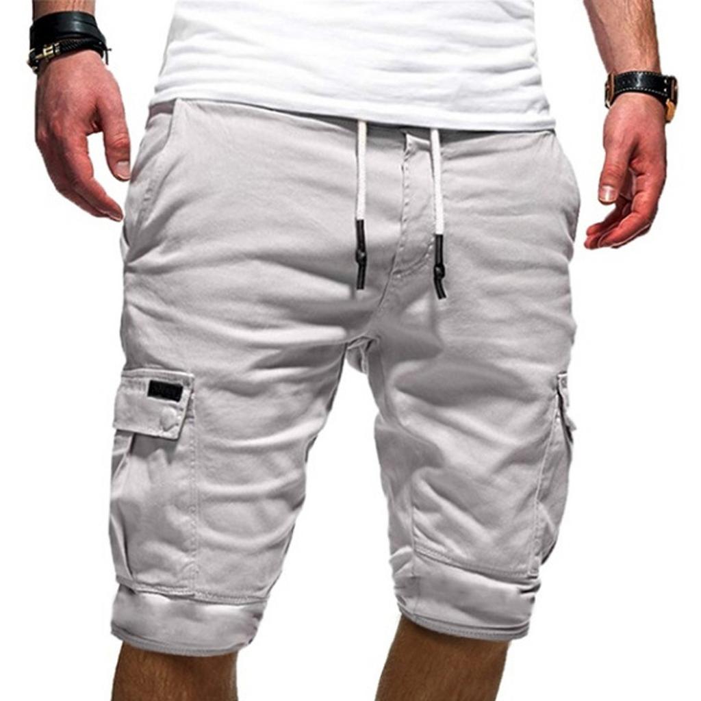 (Projector)Men's Summer Casual Outdoors Casual Patchwork Pockets Overalls Sport Tooling Shorts Pants