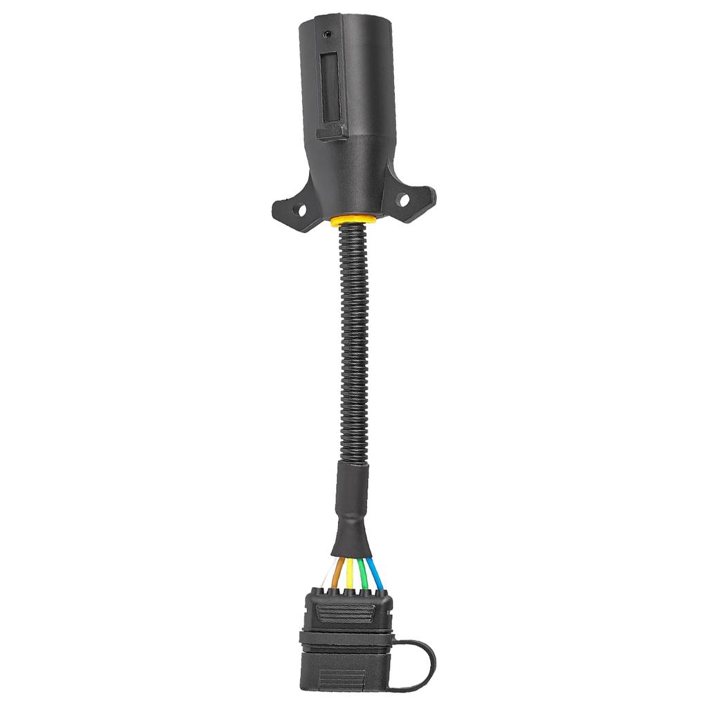 Trailer Plug Adapter, 7-Pin to 4-Pin with Waterproof Cap, 7 Way Round Plug Blade Connector Converts to 4 Way Flat Female Socket