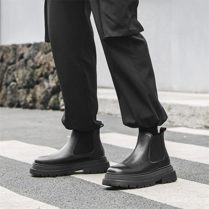 Chelsea boots men's 2024 autumn new breathable medium top platform short boots men's Martin boots 56731-J