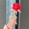 Elegant Gold Color Rose Flower Brooches for Women Girls Rhinestone Women Jewelry Accessories
