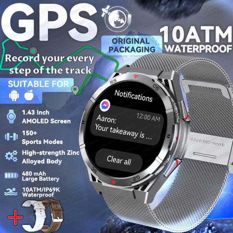 2025 Новые двухдиапазонные спутниковые GPS умные часы для мужчин 1,43'' AMOLED экран Компас Пульсометр BT вызов IP69 Водонепроницаемые часы для плавания