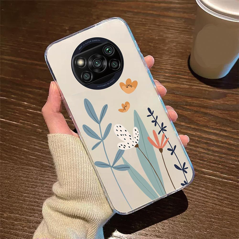 Rose Flower Daisy Oil Painting Phone Case For Xiaomi Poco X3 NFC X3Pro Cover Protection Clear Couple Transparent PocoX3 6.67"