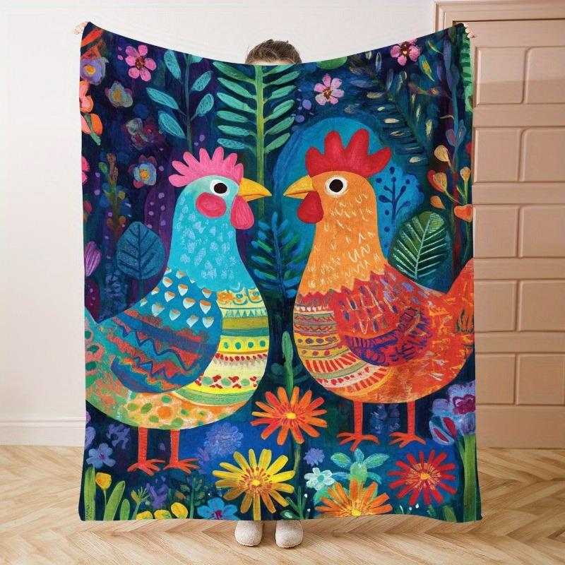Rooster and flower patterns Blanket for Sofa Bed Travel Camping Living Room Office Conditioning Blanket for All Seasons Gifts