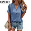 GMXIA Women's Fashion Casual Leisure Solid Color Print Short Sleeve V Neck Blouses & Shirts
