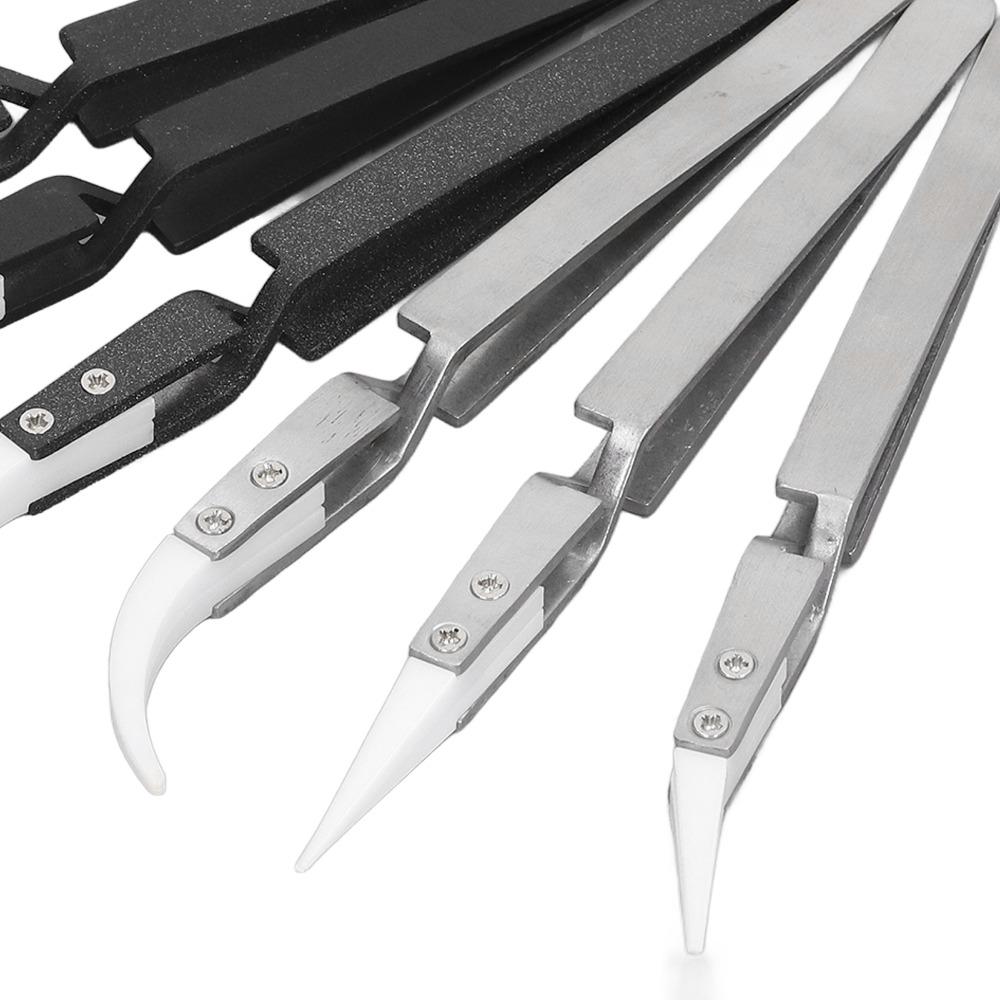 6 PCS Pointed & Curved Tips Ceramic Tweezers Electronics Tweezers Set for Electronics and Crafting