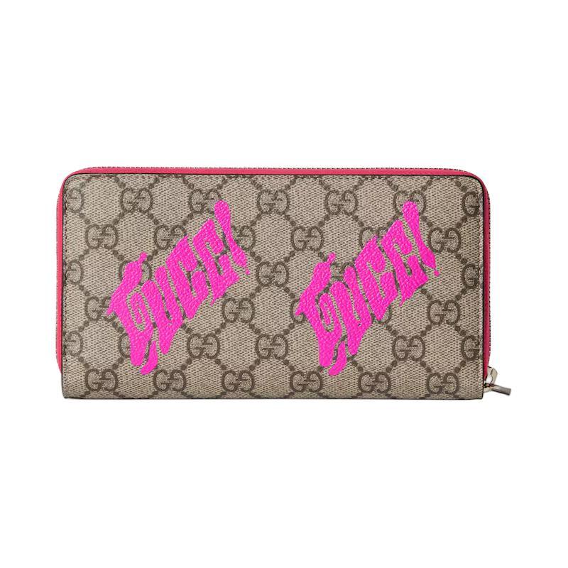 Gucci GG Monogram brand classic two-color print canvas wallet men's beige and pink